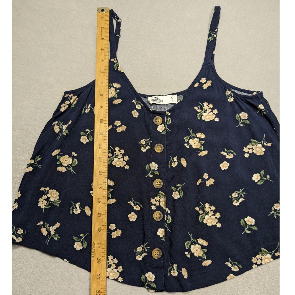 Hollister Tank Women's Small Navy Floral Button Crop Flowy Boho EUC - Picture 2 of 8